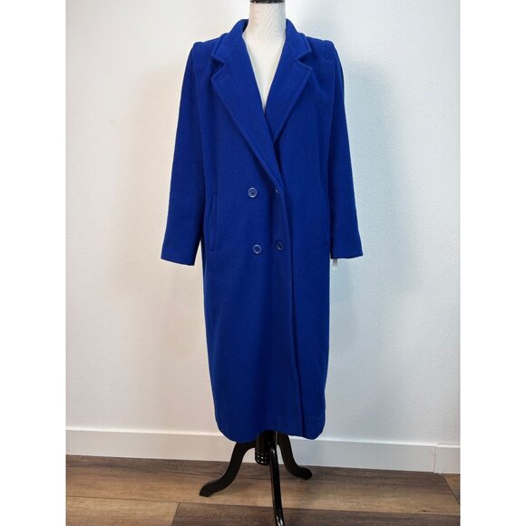forecaster of boston Jackets & Blazers - VTG Forecaster Of Boston Womens Blue Wool Long Double-Breasted Coat 13/14 USA